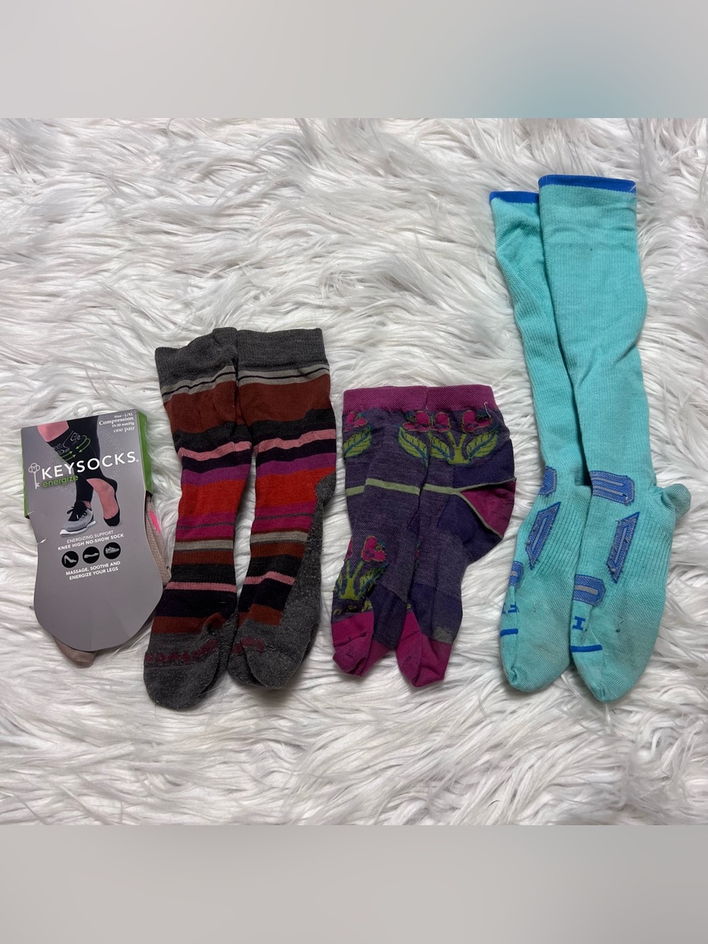 Colorful Striped & Floral Knee-High Socks Bundle